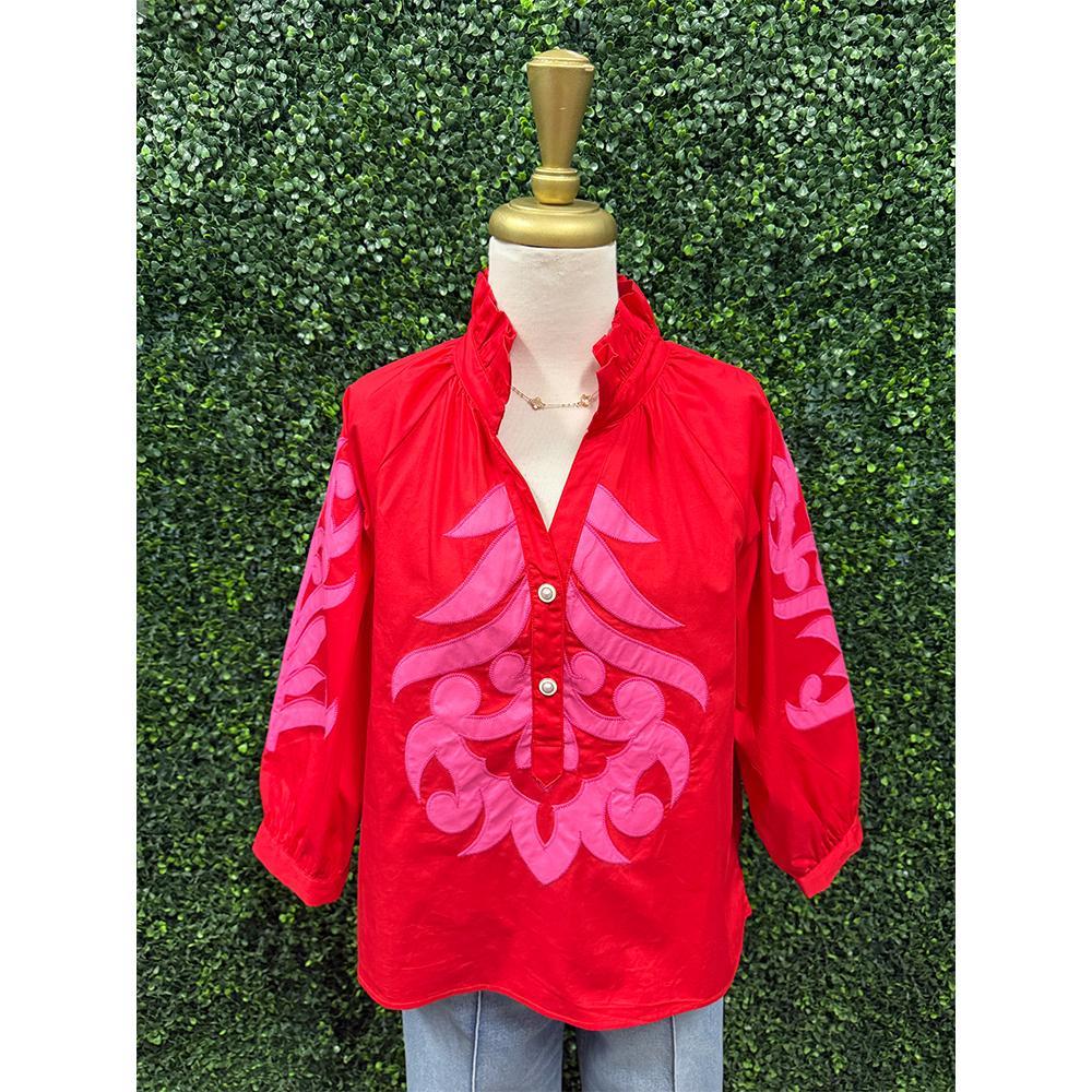 Riley Red Baroque Applique Detail Top