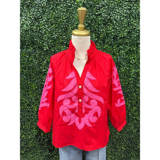 Riley Red Baroque Applique Detail Top