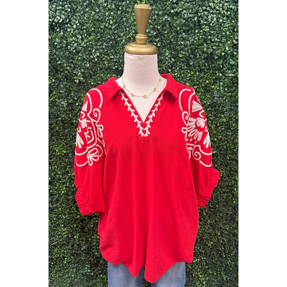 Tomato Embroidered Curvy Girl Sleeve Top
