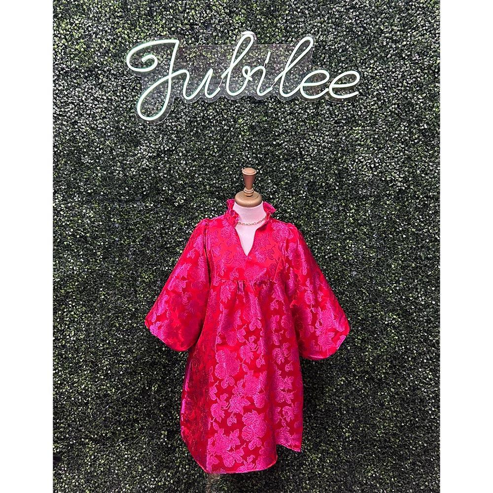 Eleanor Tomato Red Pink Jacquard Dress