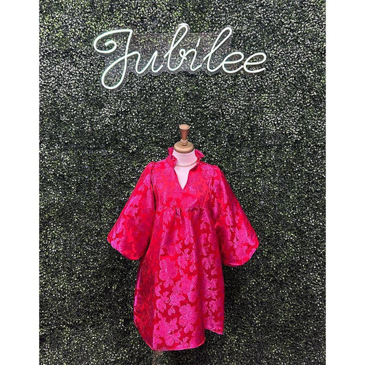 Eleanor Tomato Red Pink Jacquard Dress