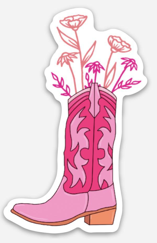 Pink Flower Boots Sticker