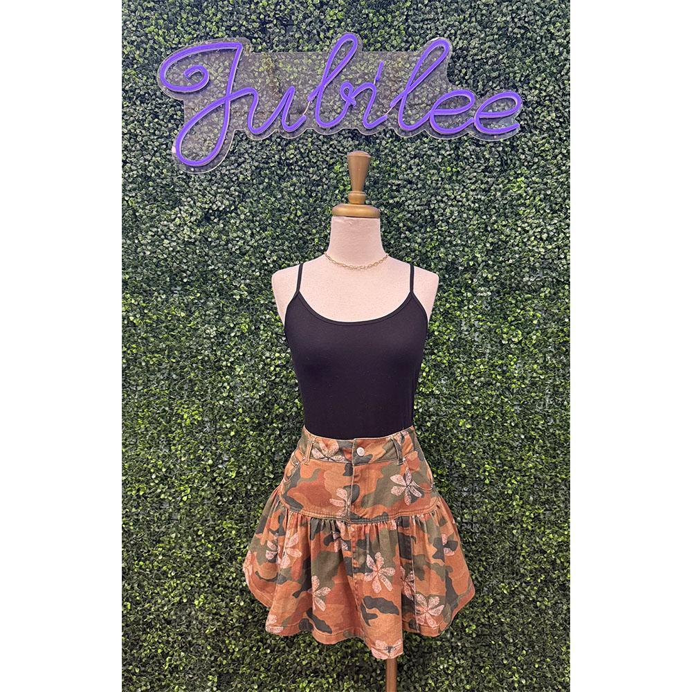 Lizzie Stone Washed Camo Floral Skirt