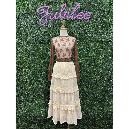 Demetri Creme Tiered Maxi Skirt