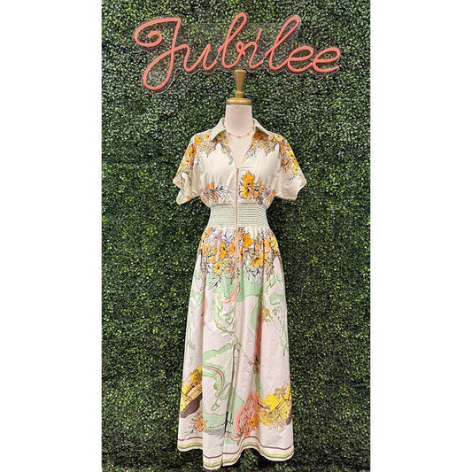 Allison Orange Sage Floral Midi Dress