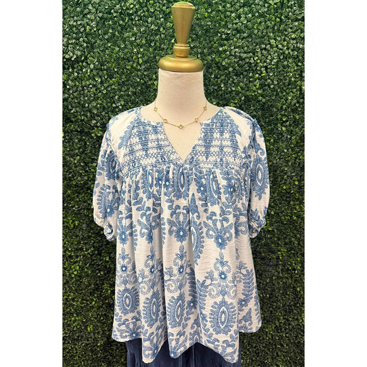 Adelle Blue Fern Top