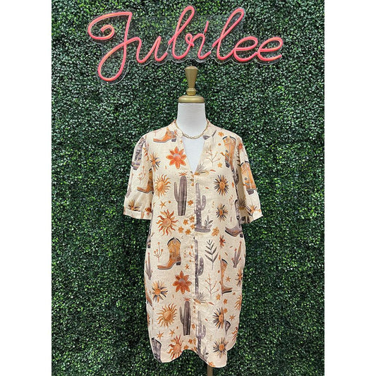 Cactus Boots Linen Dress