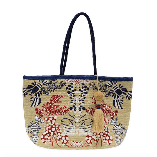 Multi Painted Lobsters Sandy Jute Tote