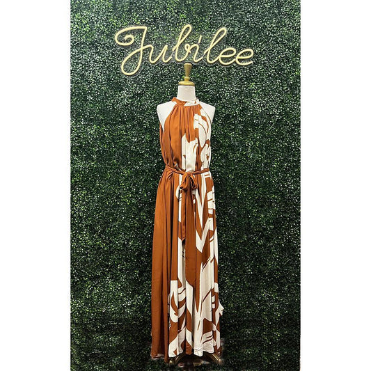 Coffee & Cream Halter Maxi Dress