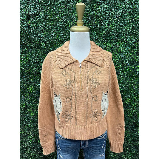 Willa Embroidered Half Zip Sweater