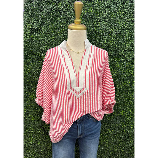 Striped Pink Dolman Curvy Girl  Top
