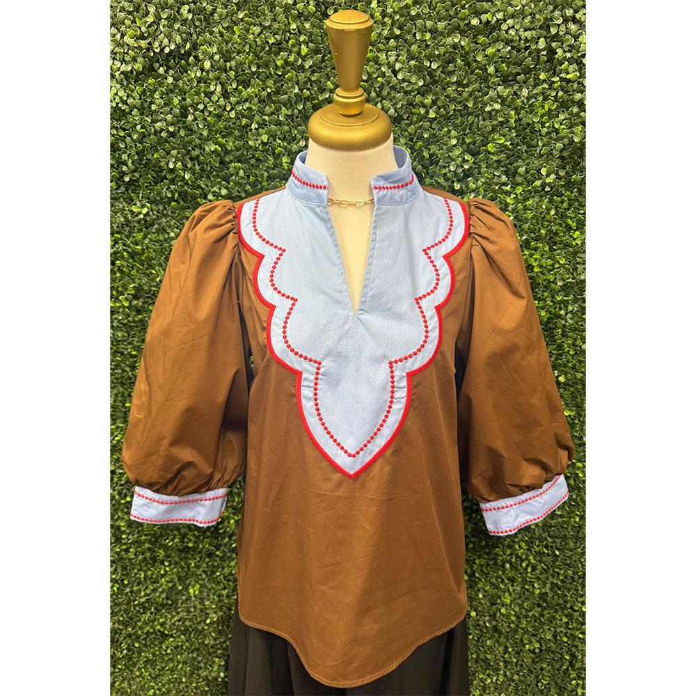 Terry Lee Brown Color Block Blouse