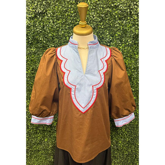 Terry Lee Brown Color Block Blouse