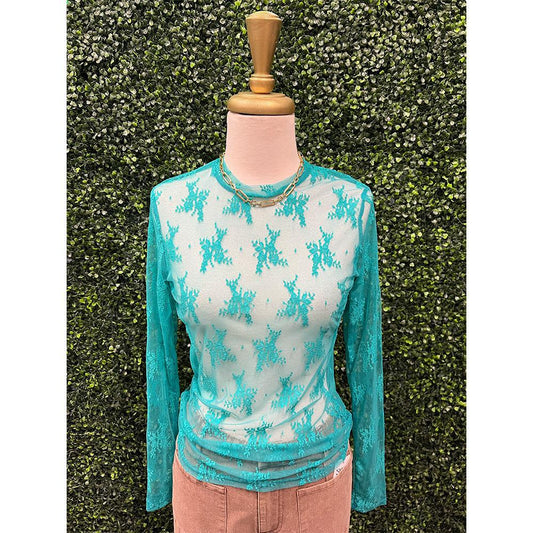 Margo Turquoise Lace Mesh Top