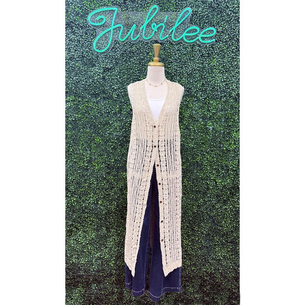 Kiya Crochet Beige Long Vest