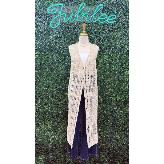 Kiya Crochet Beige Long Vest