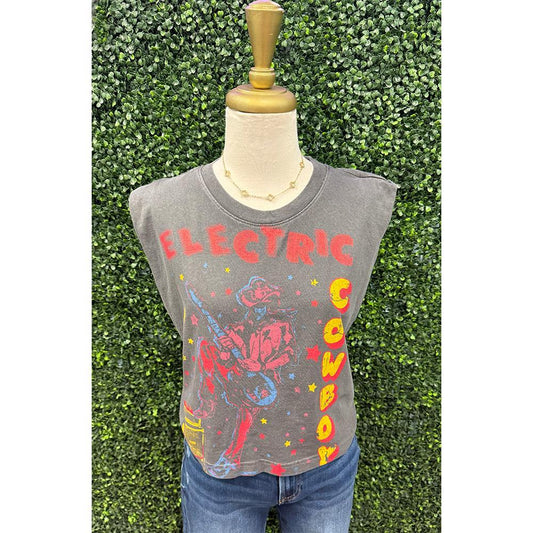 Electric Cowboy Midriff Boxy Muscle  Crop Top