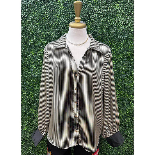 Lydia Black Striped Button Down Top