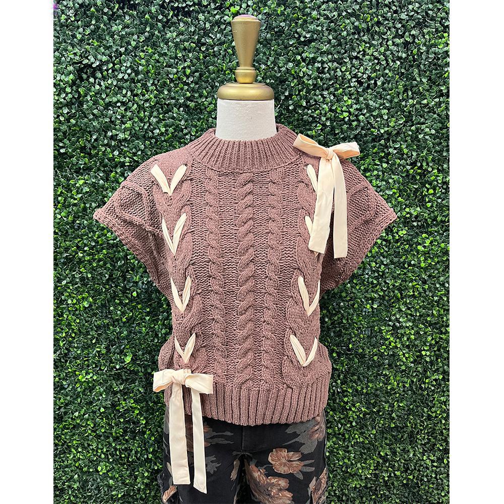 Bow Knit Short Sleeve Sweater