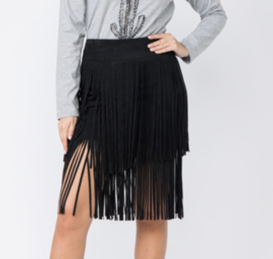 Black Tiered Fringe Skirt