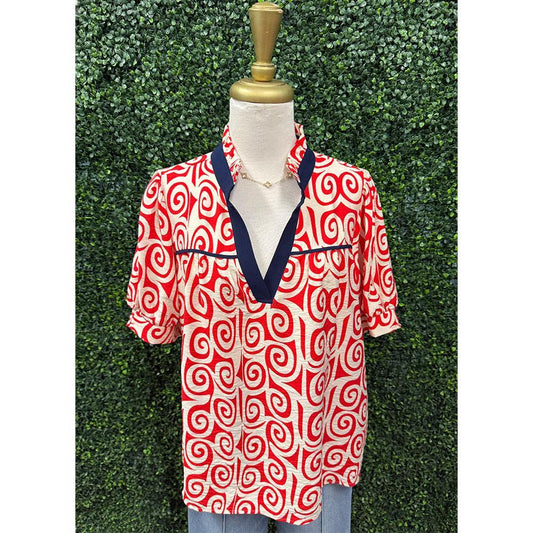 Miani Red Swirl Print Top