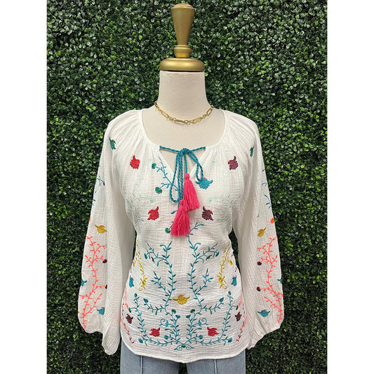 Ariel Embroidered Cotton Gauze Top