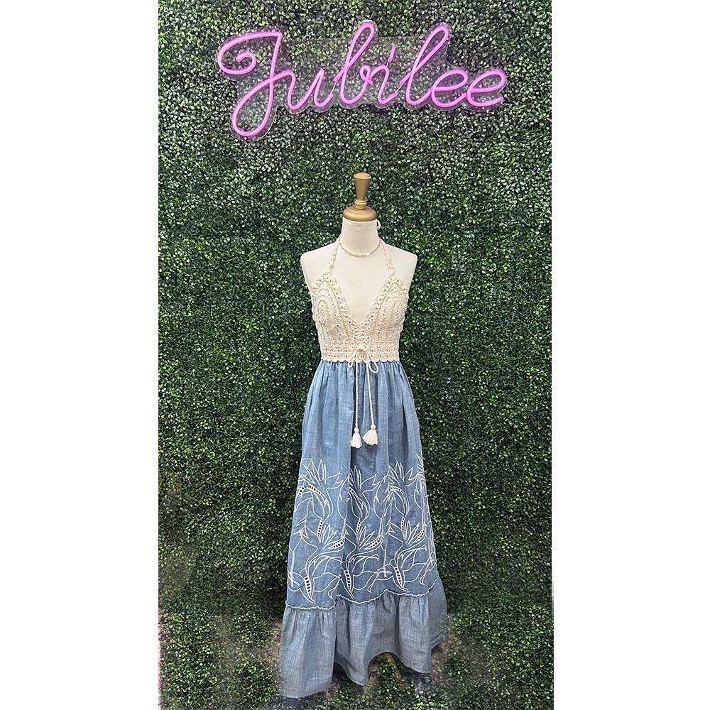 Crissy Long Halter Boho Beaded Dress