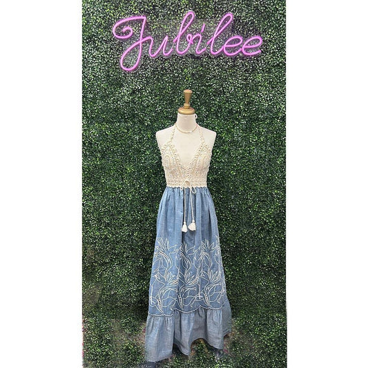 Crissy Long Halter Boho Beaded Dress