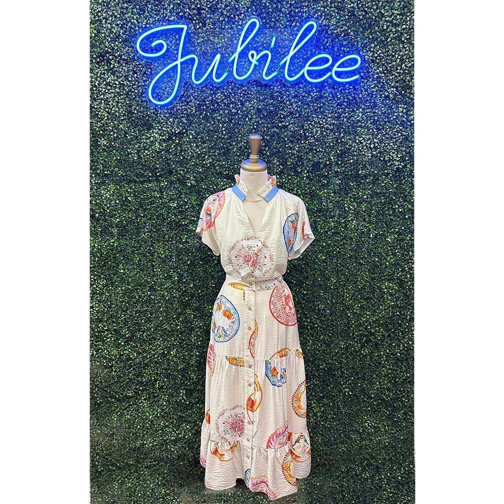 Tamika Button Down Printed Flowy Skirt