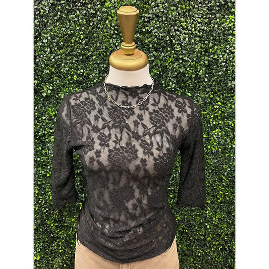 Jessa Black Textured Lace Fitted Top