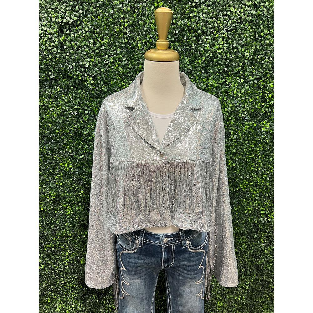 Silver Lola Sequin Fringe Jacket