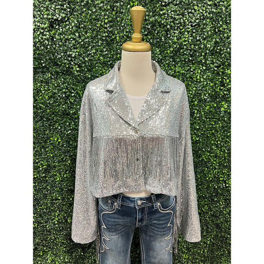 Silver Lola Sequin Fringe Jacket