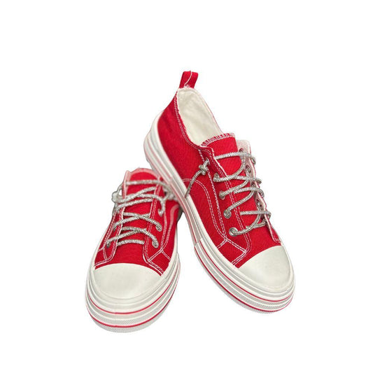 Red Aman Glitter Lace Up Canvas Sneaker