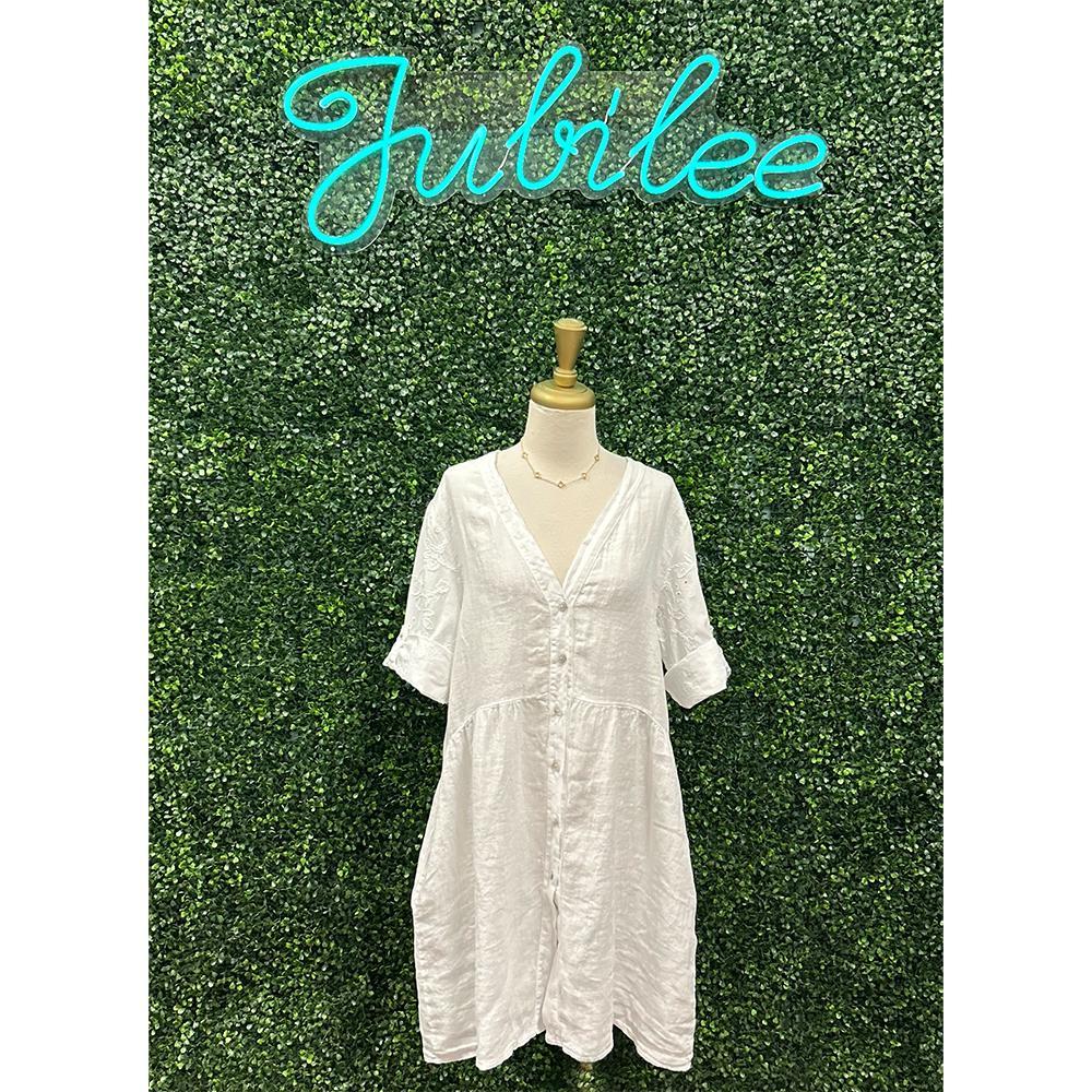 Lisa Linen White Embroidered Dress