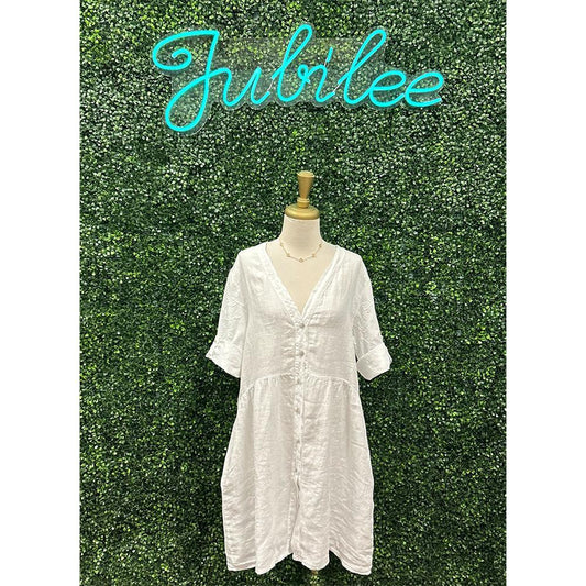 Lisa Linen White Embroidered Dress