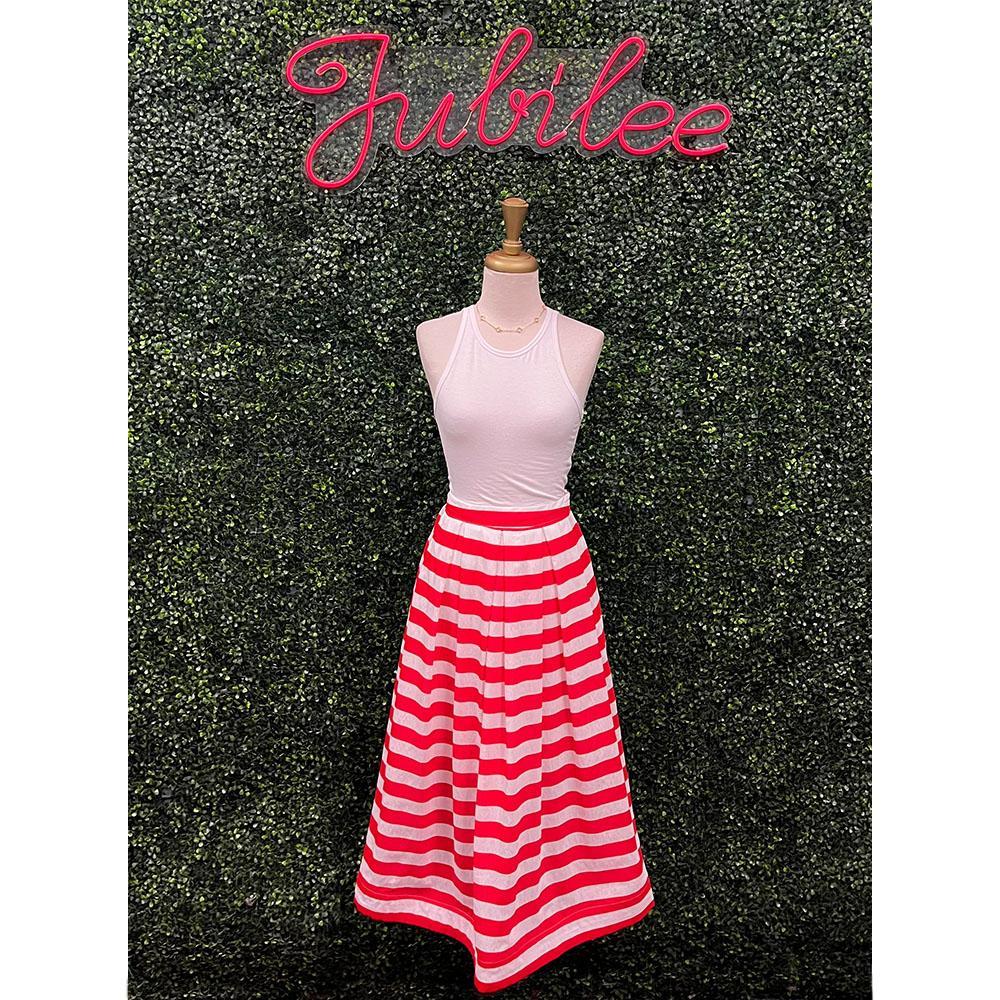 Sally Red Striped Midi Skirt
