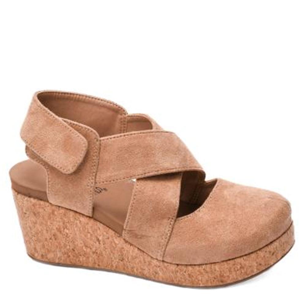 Case Closed Camel Faux Suede Wedge Sandal