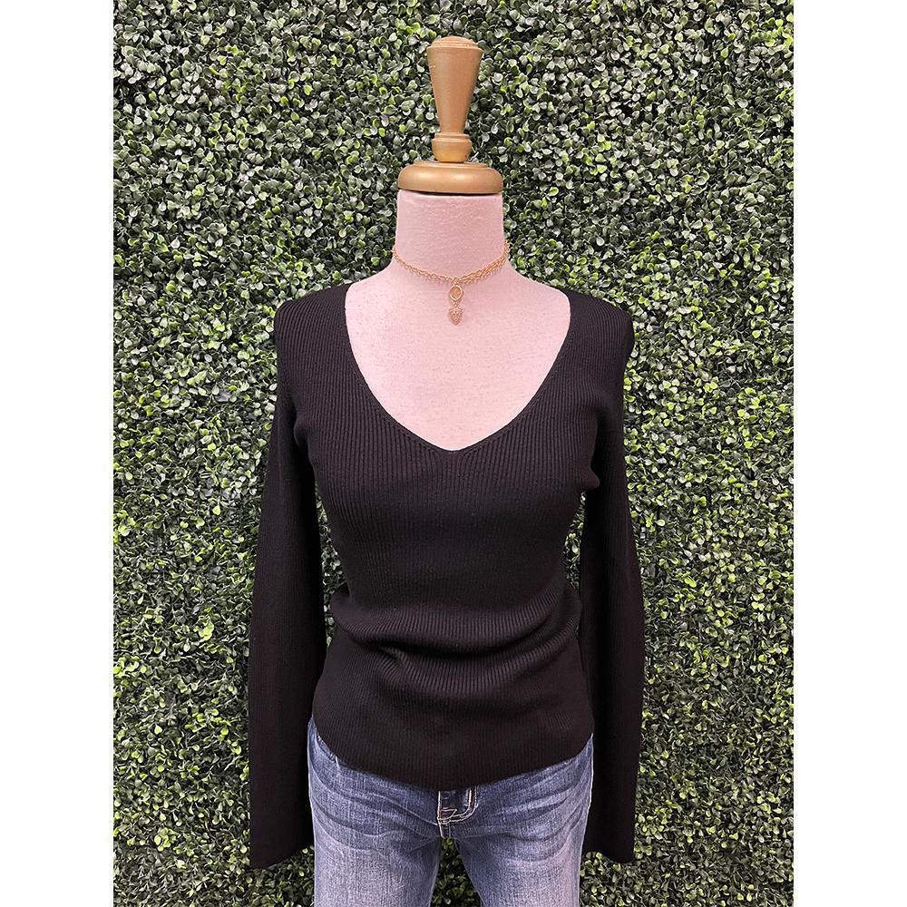 Black Odette Long Sleeve Sweater Top