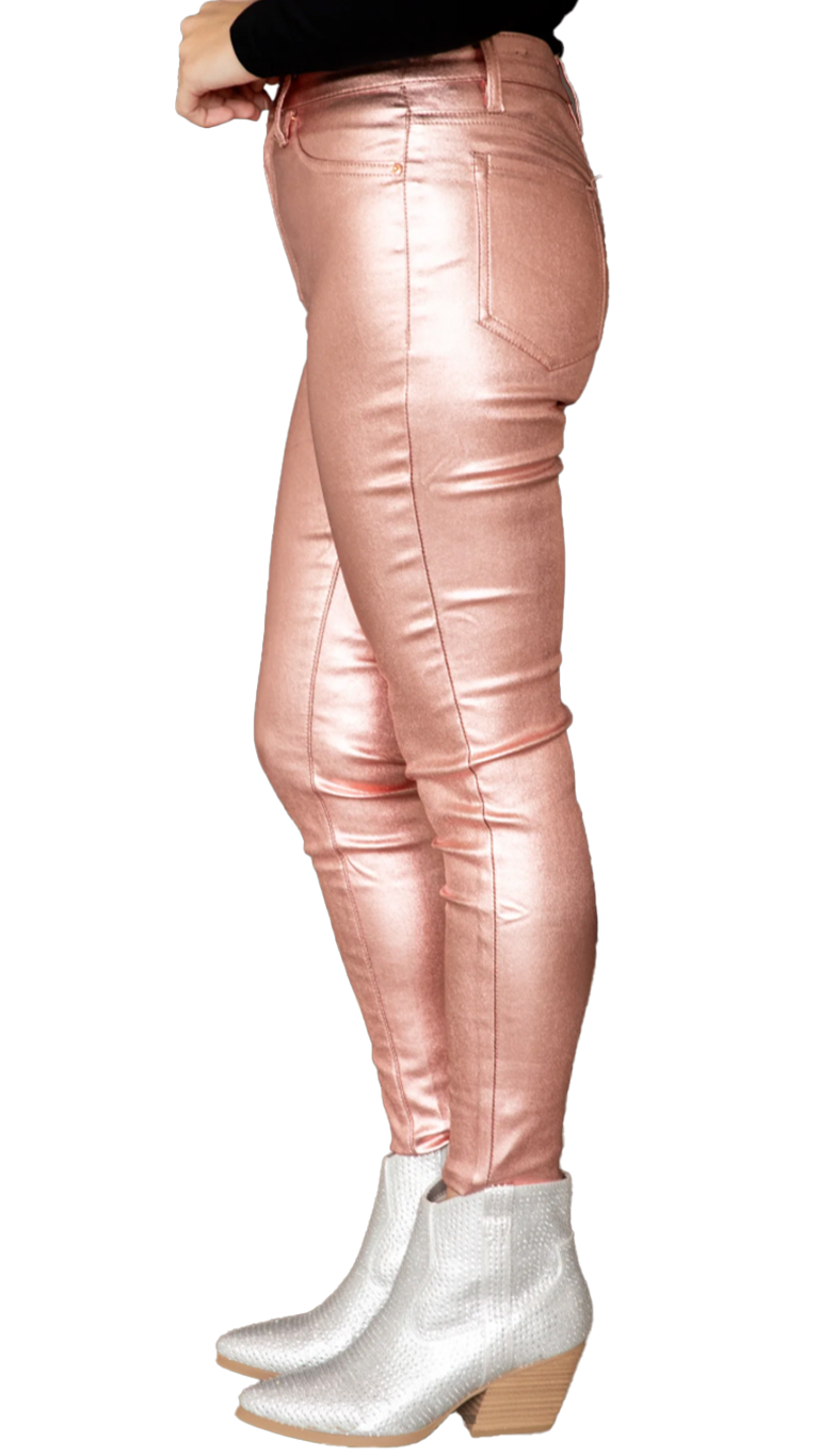 Rose Pink Metallic Skinny Pant