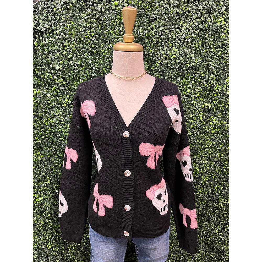 Pink Bow Skull Knit Cardigan