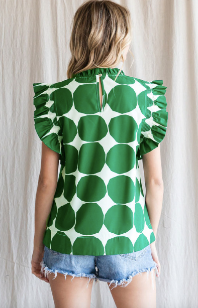 Green Dot Pattern Print Top