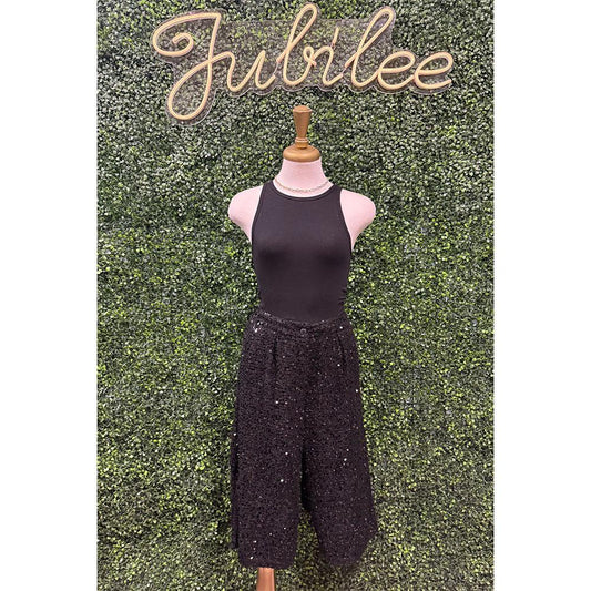 Carrie Black Sequin Capri Pants
