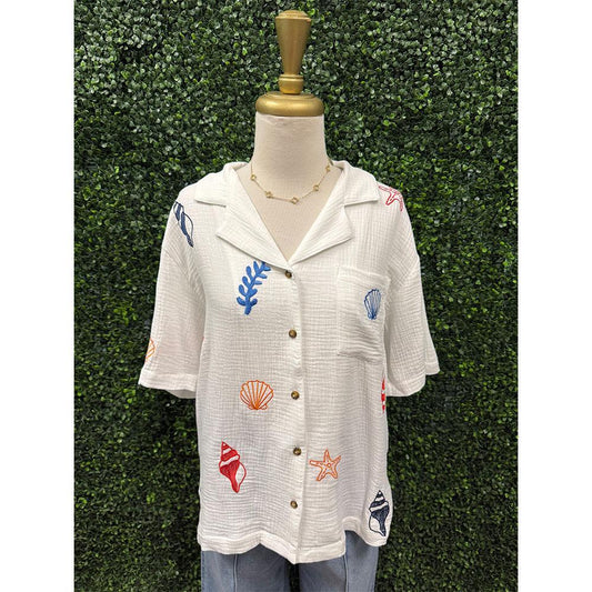 Marina Ocean Inspired Cotton Gauze Top
