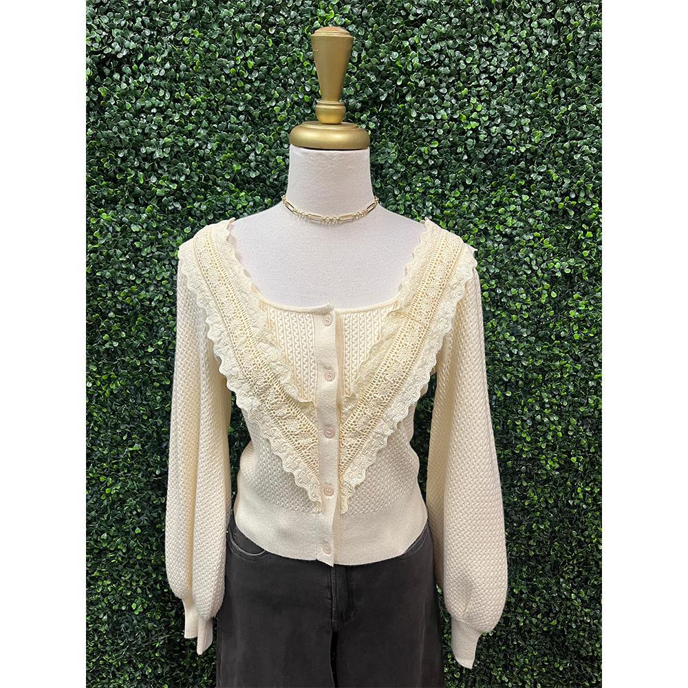 Cream Square Neck Sweater Cardigan