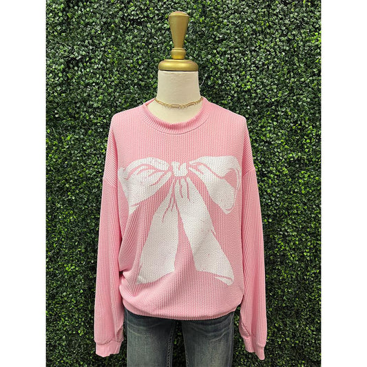 Pink Bow Oversized Graphic Sweater