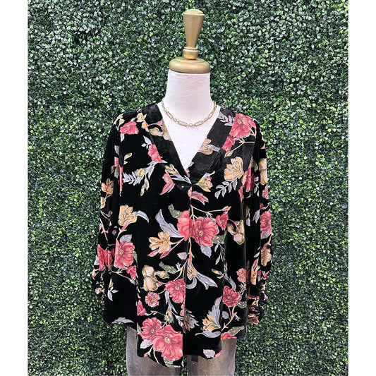 Delia Black Floral Velvet Burnout Top
