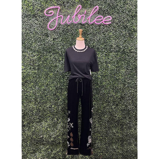 Jaylen Velvet Embroidered Pants