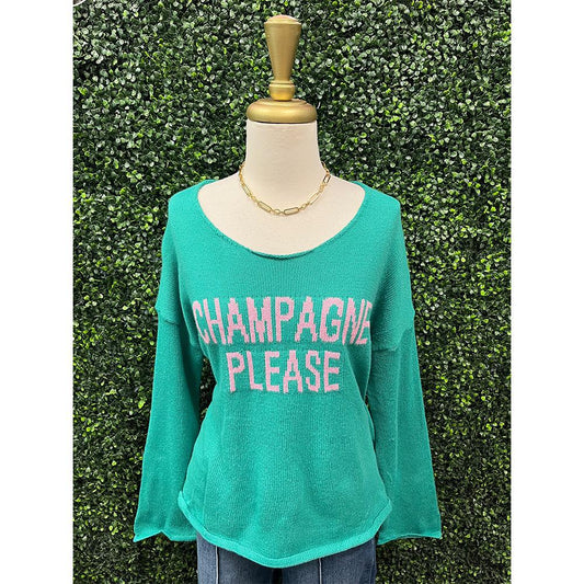 Green "Champagne Please" Knit Sweater