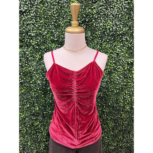 Berry Solid Stretch Velvet Cinch Front Tank