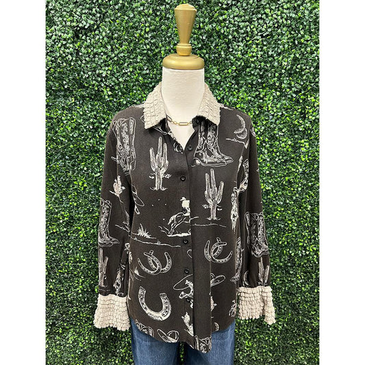 Sabrina Western Printed Ruffle Cuff Shirt